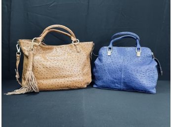 Pair Of G.I.L.I. Ostrich Leather Shoulder Bags - Saddle And Blue