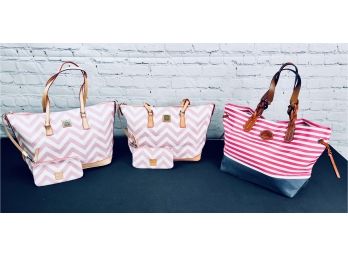 Collection Of Dooney And Bourke Totes - 1 Stripe Canvas, 2 Coated Chevron