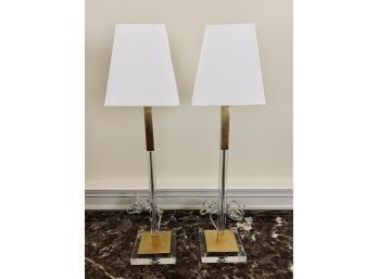 Pair Of Table Lamps - Brass And Lucite