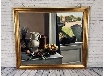 Large Framed Signed Oil On Canvas Still Life - Civitico - 1990 - Lighted