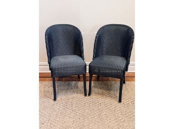 Pair Of Loom USA Wicker Chairs - Blue Grey Wicker