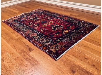 Small Vibrant Hariz Style Area Rug - Red, Navy, Orange Pink, Taupe