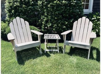 Pair Of Kingsley Bate Teak Adirondack Chairs And Gloster Teak Folding Side Table
