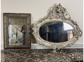 Pair Of Antique Mirrors - Oval And Rectangular