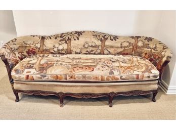 Antique Needlepoint Couch With Carved Wood Frame - Nail Heads - Several Tears And Signs Of Wear