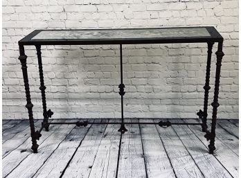 Antique Etched Console On Wrought Iron Base - Ivy Detail
