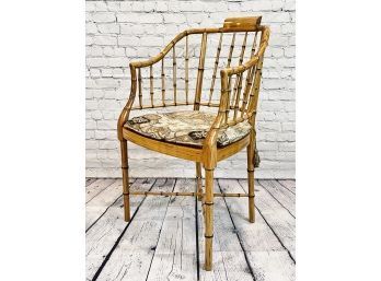 Single Baker Furniture Bamboo Side Chair With Cane Seat And Cushion