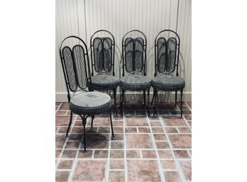 Set Of 4 Vintage Metal Iron Chairs With Upholstered Floral Cushions