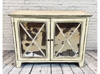 Distressed Painted And Mirrored Glass Console - 2 Doors - Retails $2800.00