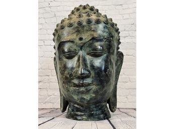 Large Metal Buddha Head On Stand - Tin