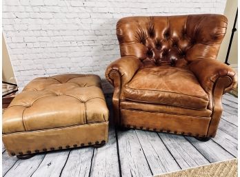 Ralph Lauren Leather Oversized Button Tufted Armchair And Ottoman