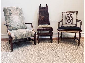 Collection Of 3 Single Chairs - 2 Arm, 1 Side