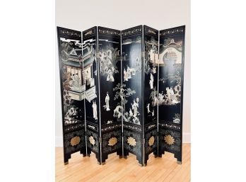 Wood Screen With 6 Panels - Asian Motif