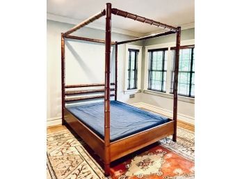 Queen Size Wood Canopy Style Bed - Bamboo Look - Mattress Is Not Included