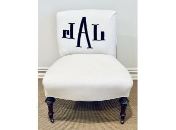 Cream Slipper Chair - Seat Has Some Staining - Removable Cover Monogrammed Included JLA (Last Name Is A)