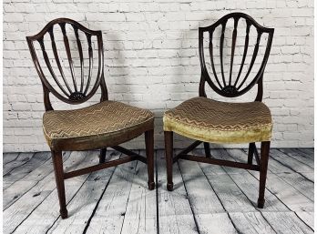 Pair Of 19th Century Shield Back Side Chair - Upholstered Seats