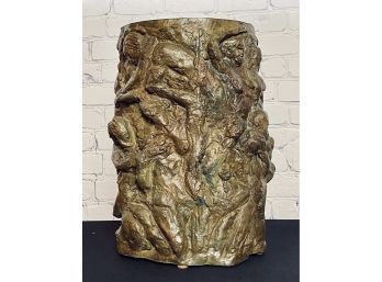 Signed Philip La Verne Eros Patinated Bronze Sculpted Side Table