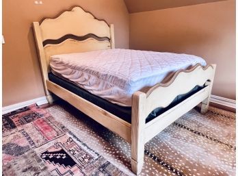 Queen Size Painted Wood Bed - Cream And Tan - Mattress And Boxspring Can Be Included