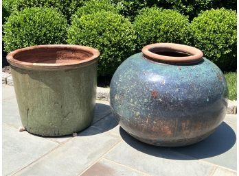 Pair Of Very Large Terracotta Planters - Greens