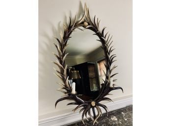 Large Wall Mirror With Antlers And 2 Candles