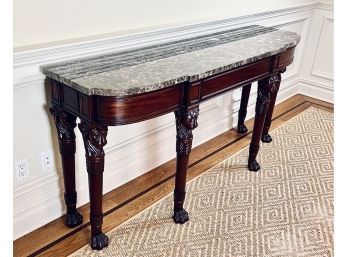 Marble Top Cherry Wood Console With Carved Lion Legs