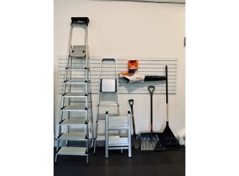 Collection Of Garage Items - Ladders, Rake, Blower