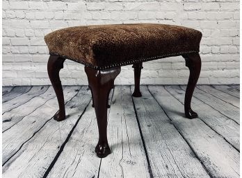 Upholstered Wooden Stool With Nailhead Detail - Brown Velvet Print
