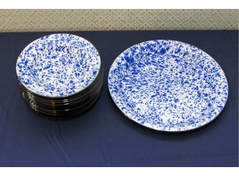 Blue And White Enamelware Serving Set