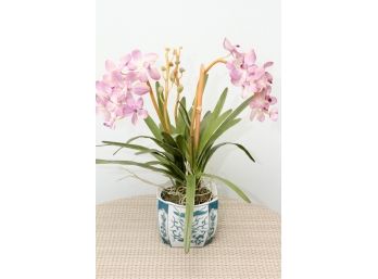 Asian Pot With Faux Orchid Flowers