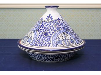 Tunisian Ceramic Serving Dish - Painted Blue Terracotta