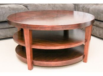 Dark Brown Wood Round Coffee Table With 2 Shelves