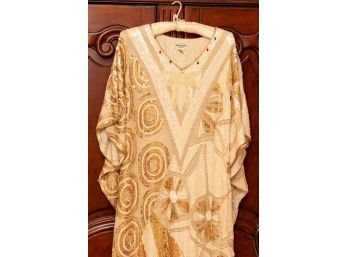 White And Gold With Bow Detail Beaded Kaftan From Bloomingdales