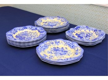 Set Of Blue And Yellow Spode Dishes - Garden Collection - British Flowers