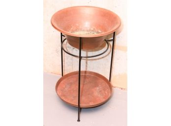 Black Metal Plant Stand With Copper Bowl And Tray