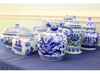 Lot Of 7 Blue And White Ceramic Pottery Pieces Marked Made In China