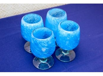 Set Of 4 Turquoise Murano Style Stemmed Water Glasses