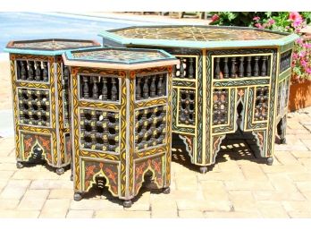 Set Of 3 Painted Moroccan Tables