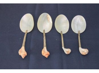 Set Of 4 Mother Of Pearl Spoons With Shell Handle Detail