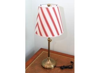 Adjustable Brass Lamp With Red And Tan Stripe Shade