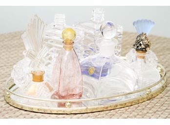 Lot Of Glass/Crystal Perfume Bottle On Tray