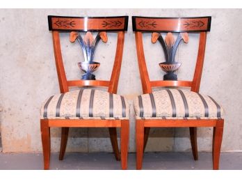 Pair Of Biedermeier - Cherrywood Chairs With Hand Painted Decoration