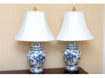 Pair Of Blue And White Asian Lamps