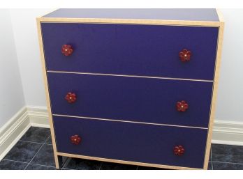 Whimsical 3 Drawer Dresser - Purple With Red Flower Handles