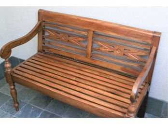 Carved Wood Bench With Arms