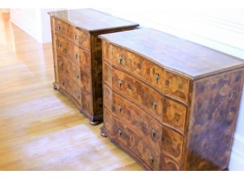 Pair Of Gumps Oyster Veneer Chest Of Drawers With Metal Pulls