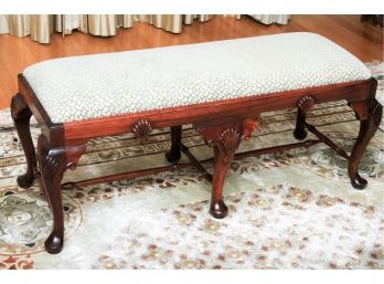 Carved Wood Bench With Upholstered Seat