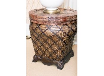 Brown Woven Rattan Basket With Lid Side Table On Stand
