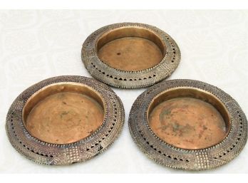 Set Of 3 Moroccan Style Metal Round Plant Dishes