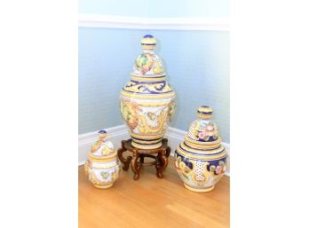 Set Of 3 Painted Urns - Made In Spain