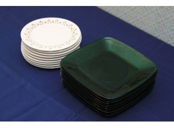 Set Of Green Glass Dishes And White MSE Dishes (China)